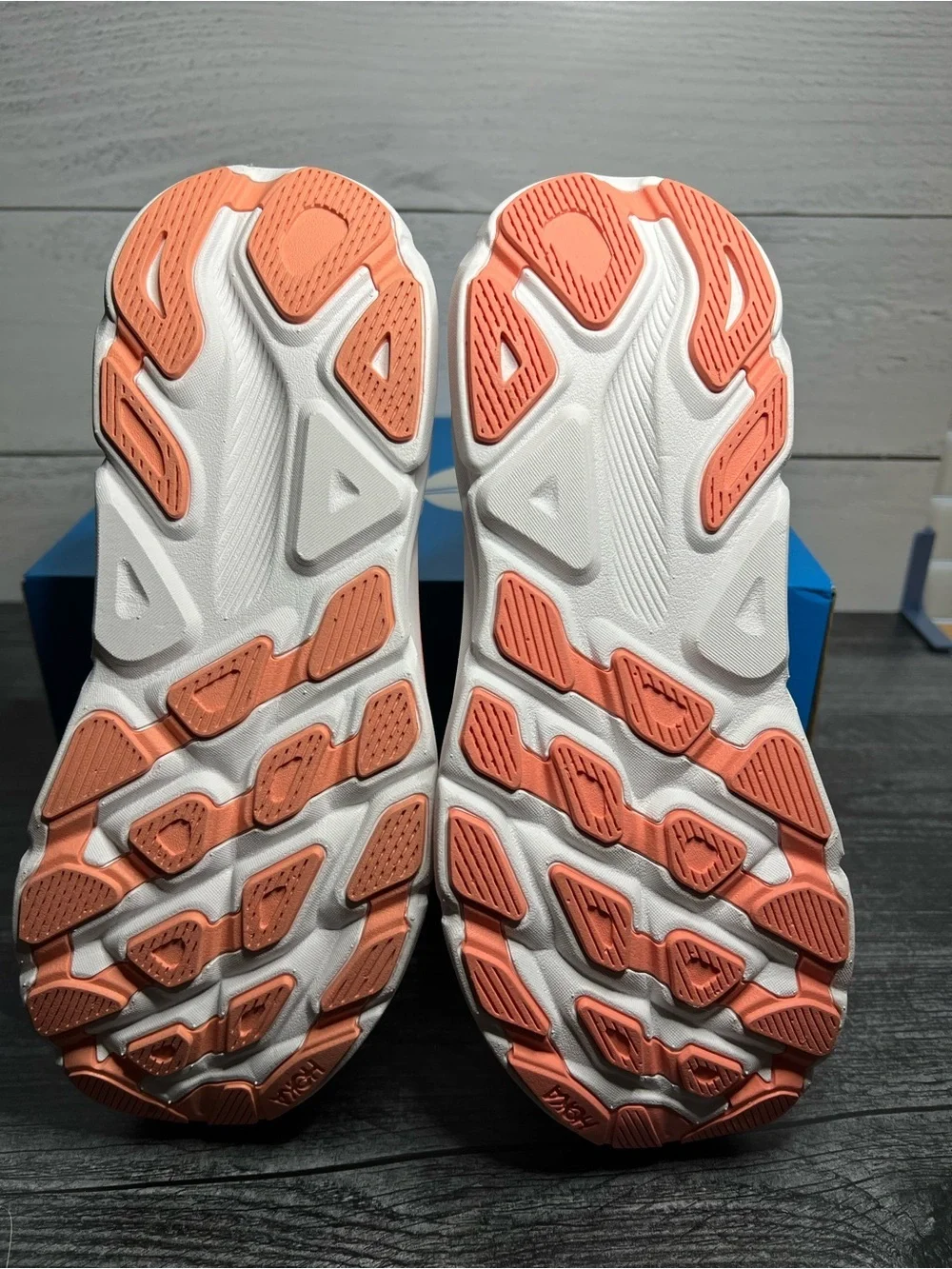 Hoka Youth Clifton 9 Running Shoes in Peach and Coral